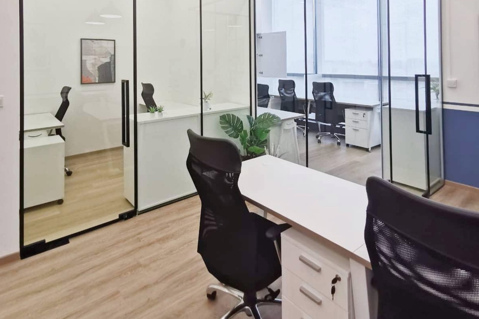 Completed office meeting room with glass partitions